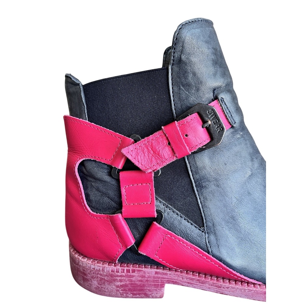 Swear London Black Pink Leather Strappy Viennetta 16 Ankle Boot Size 39 8.5 - Picture 2 of 10